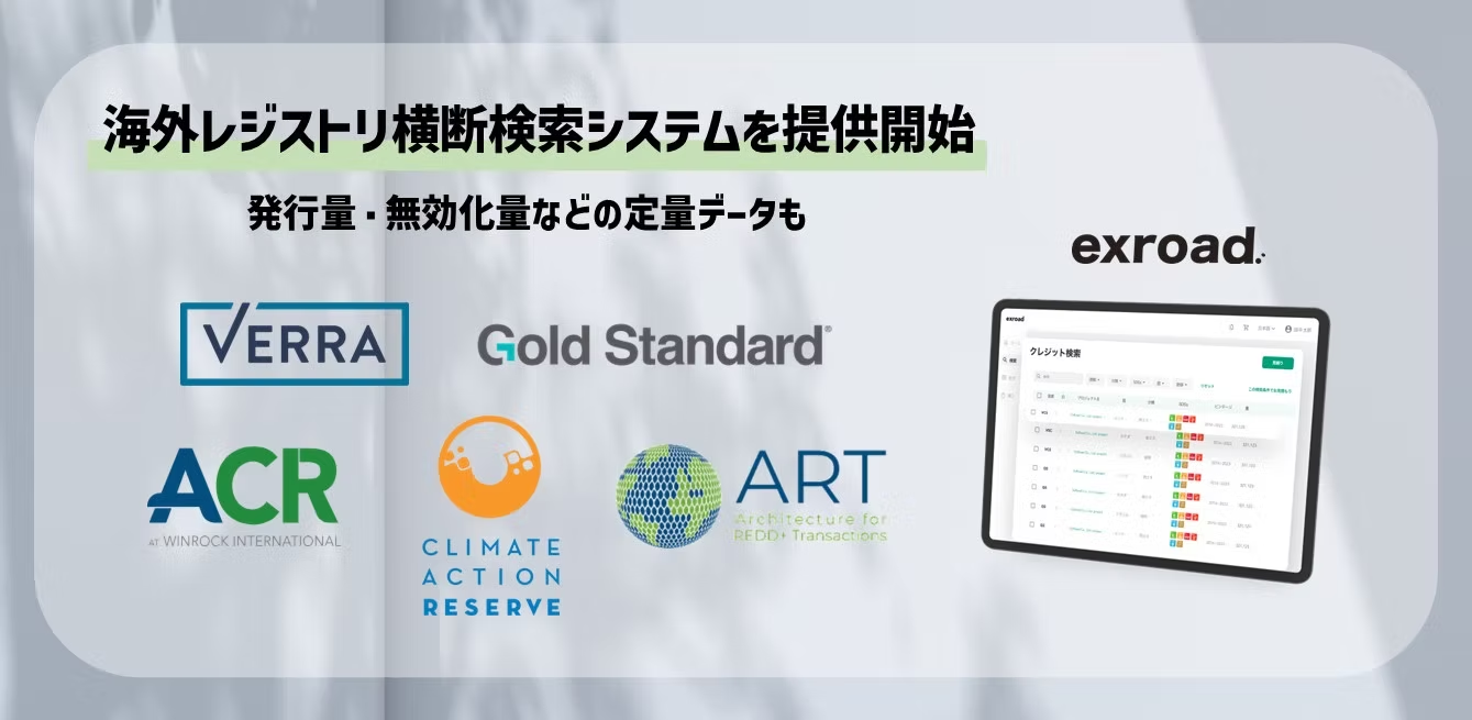 Verra・Gold Standard・ACRなどの海外レジストリを横断検索可能なカーボンクレジットデータベースを提供開始。パリ協定第6条2項・CORSIA適格クレジット・CCPs認証にも対応